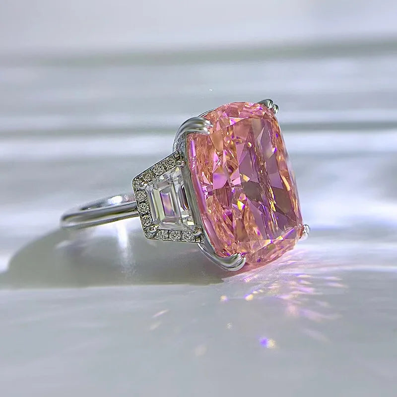 Cushion Cut Orange Pink High Carbon Diamond Moissanite Ring