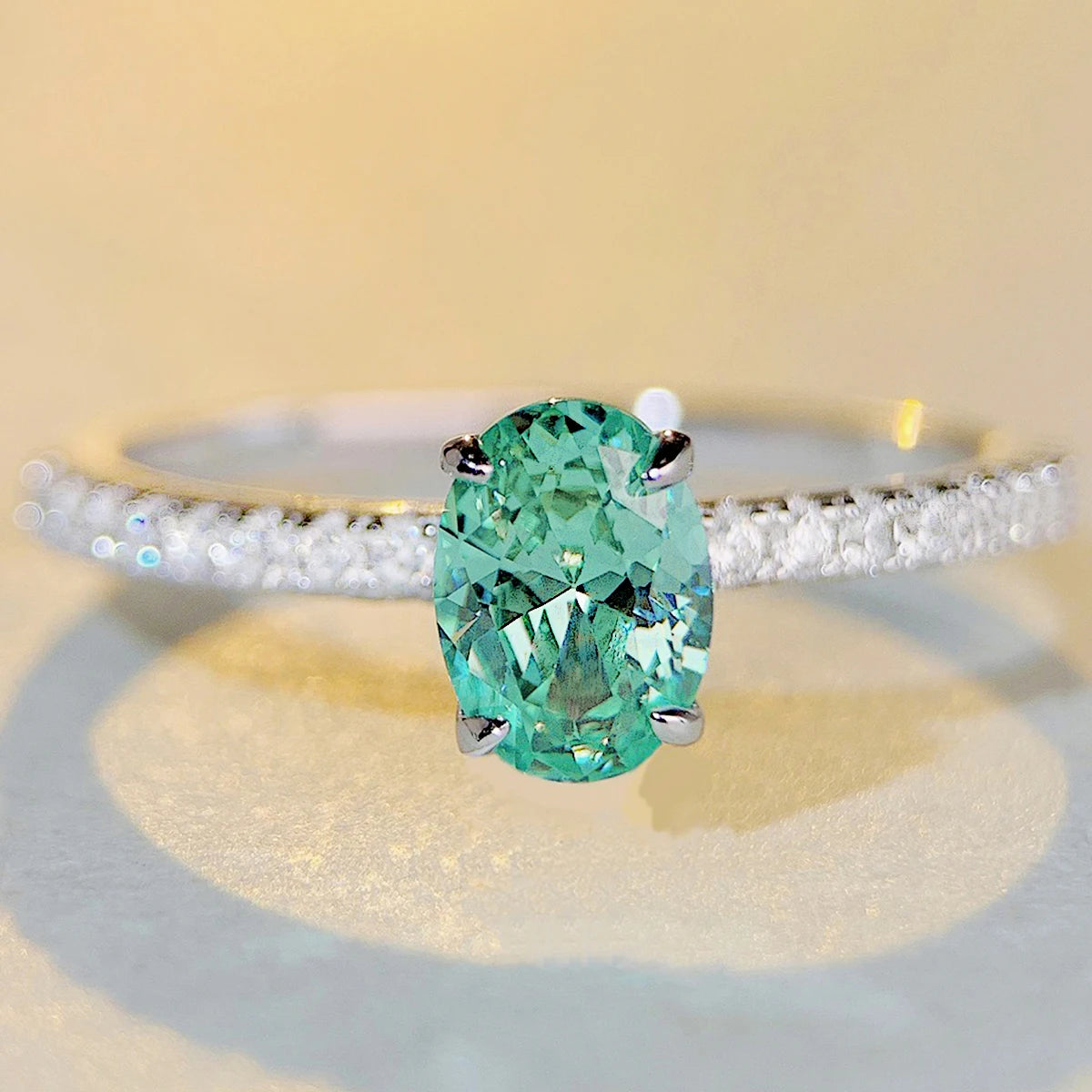 Ecooin 1 Carat Oval CZ Engagement Ring – Green or Blue Center - Image 5
