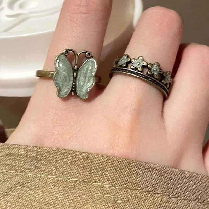 Vintage Silver Color Butterfly Flower Opening Ring