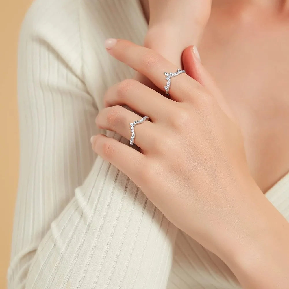 Chicya Pear & Round Shaped Stackable Cubic Zirconia Half Eternity Rings - Image 8
