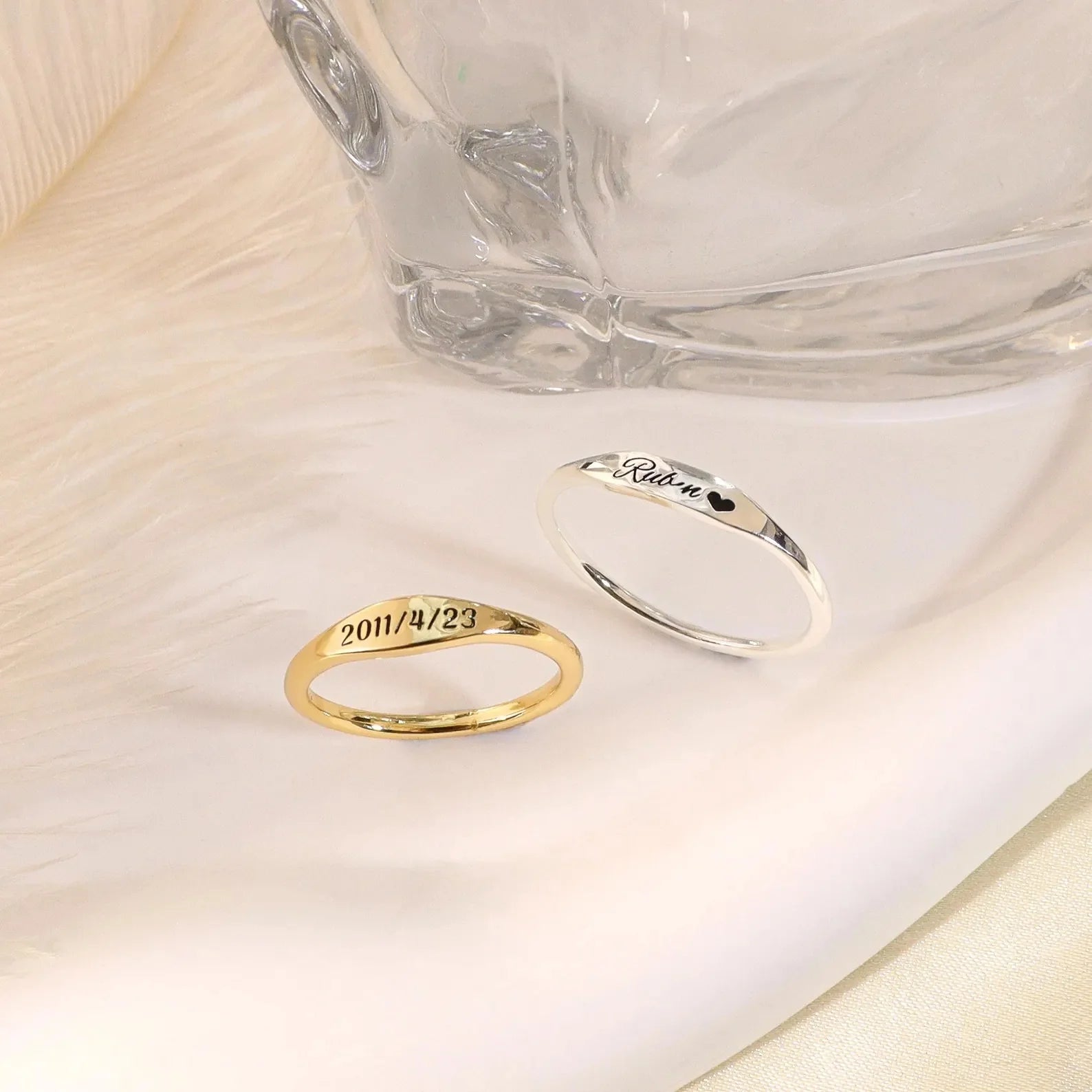Custom Name Band Ring Skinny Custom Date Ring Stackable Name Ring