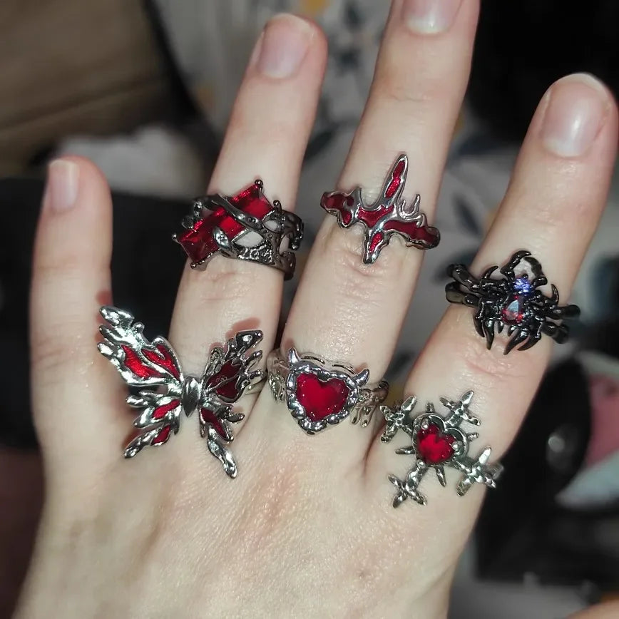 Angelofvogue Goth Punk Red Crystal Heart Cross Open Ring - Image 19