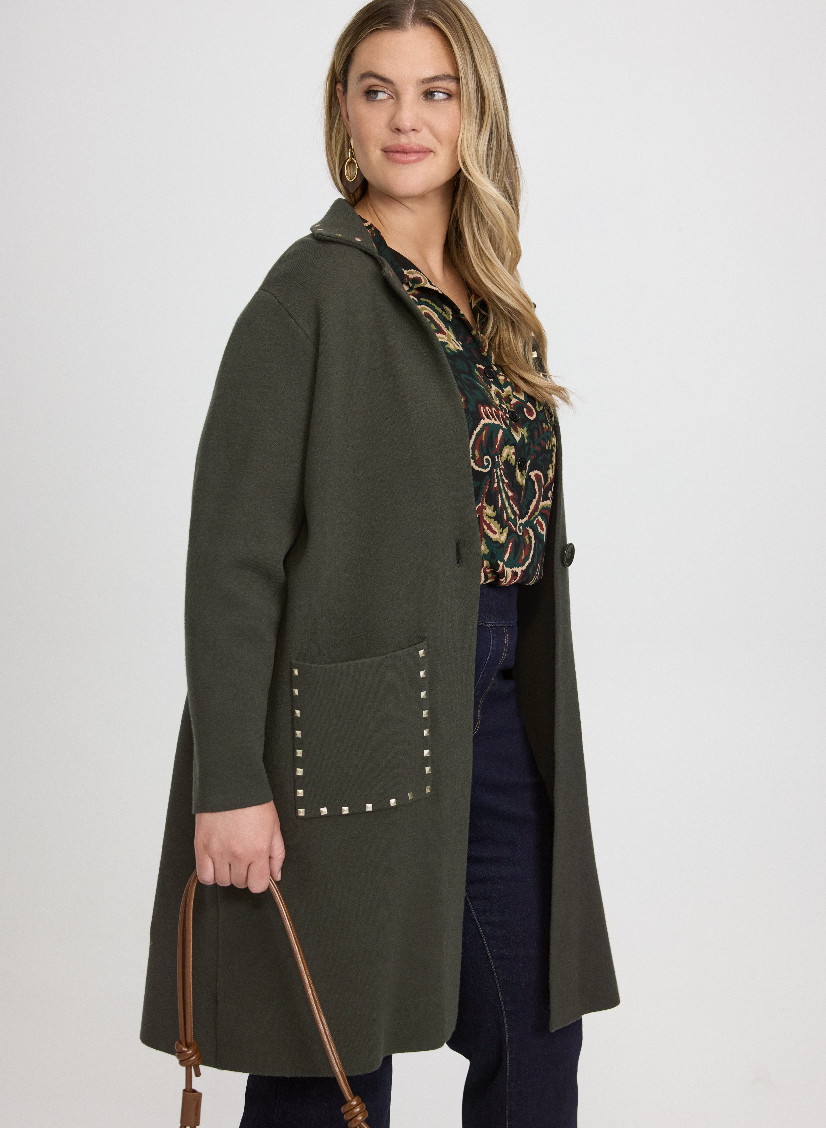 Cardigan long à détails cloutés
