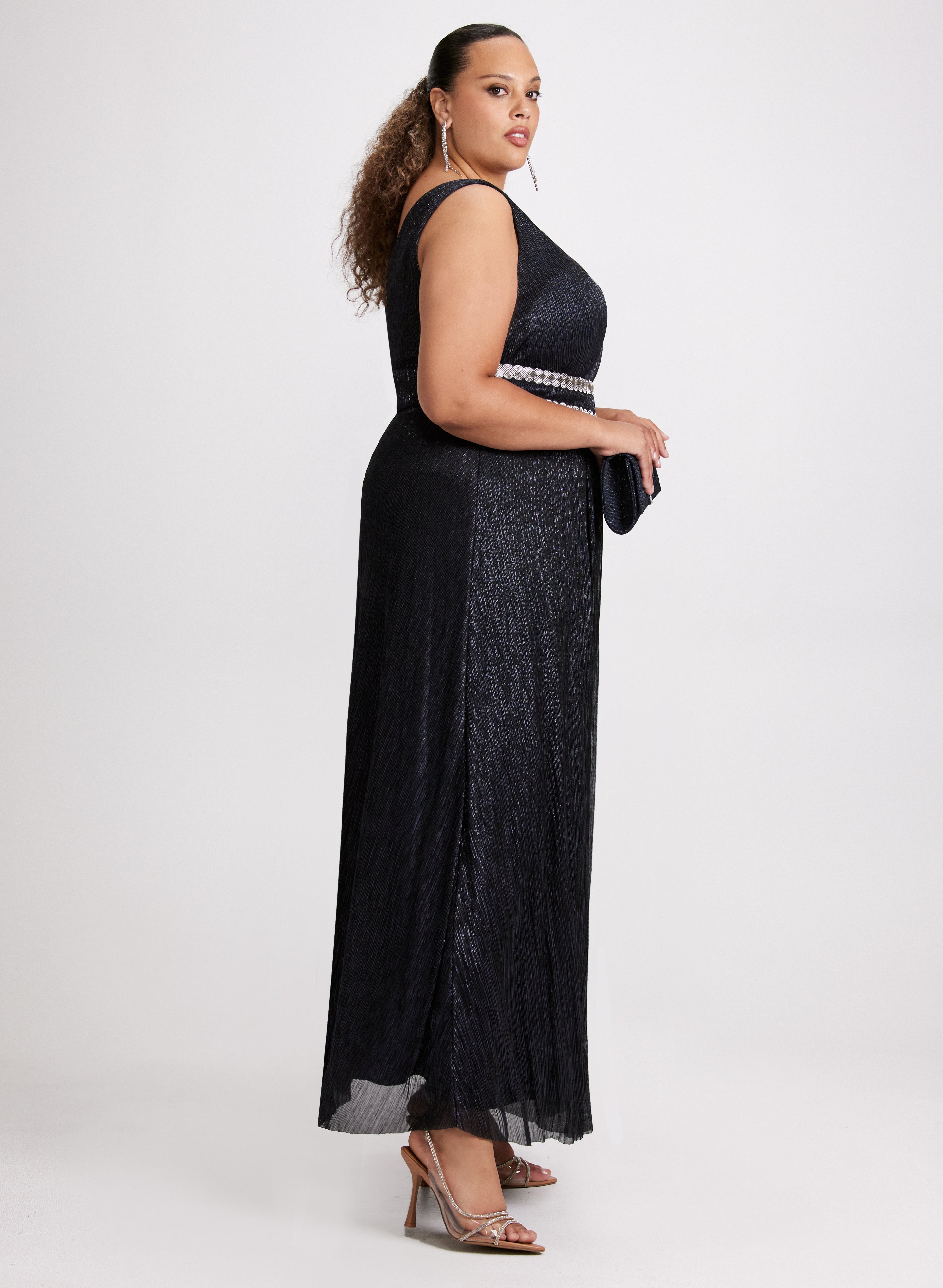 V-Neck Rhinestone Waist Dress
