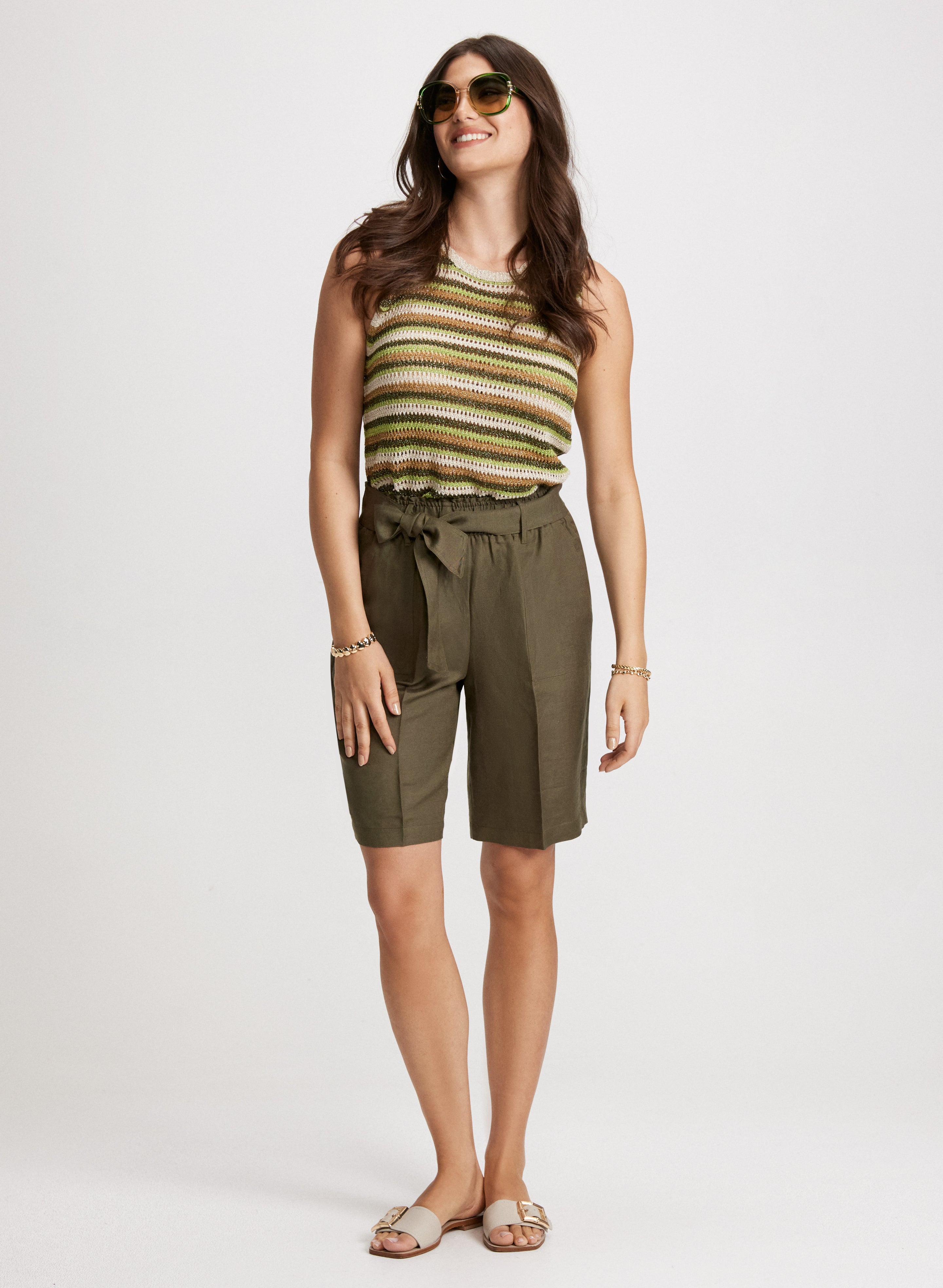 Belted Linen-Blend Shorts