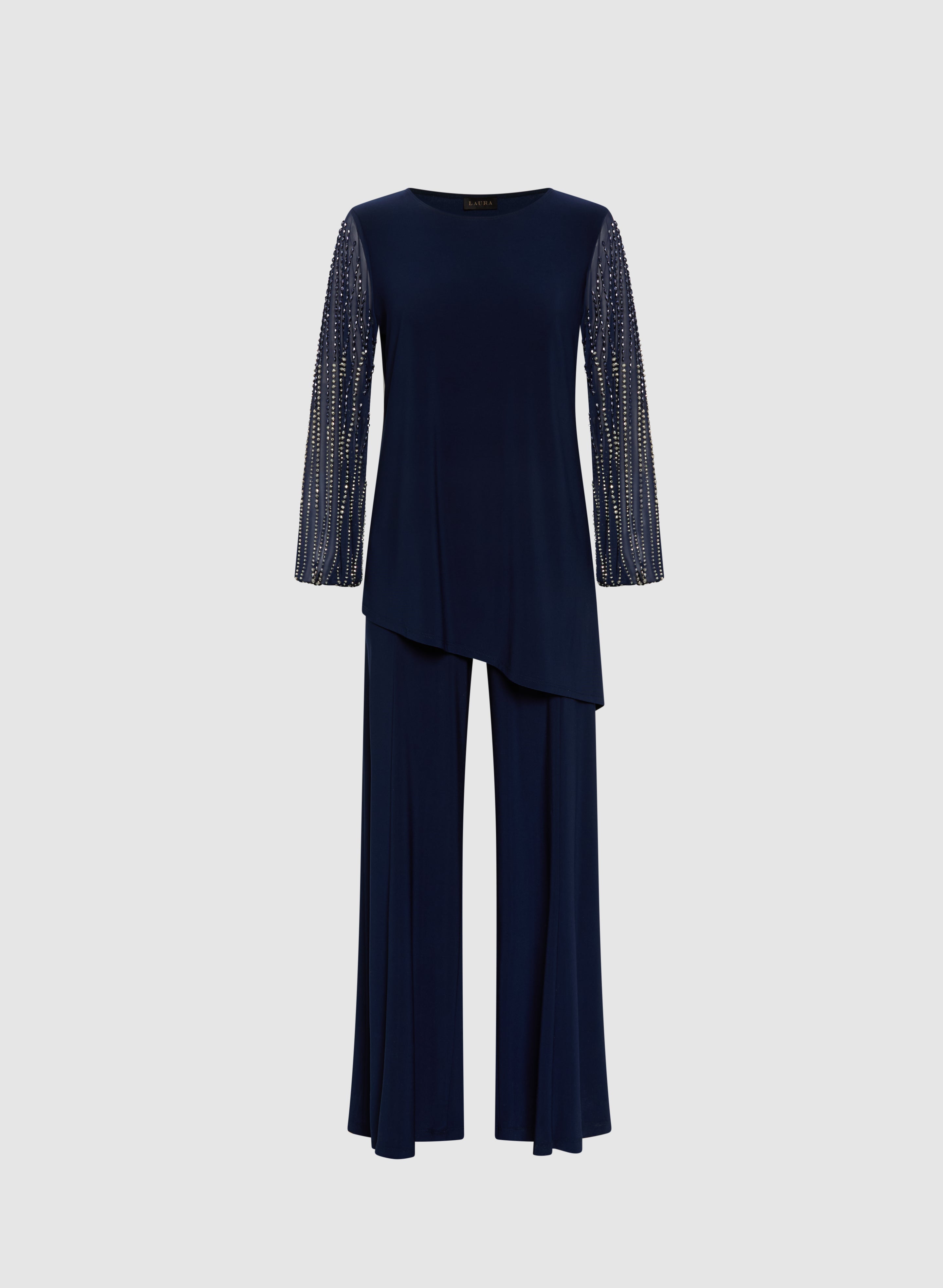 Ensemble pantalon et haut à manches embellies
