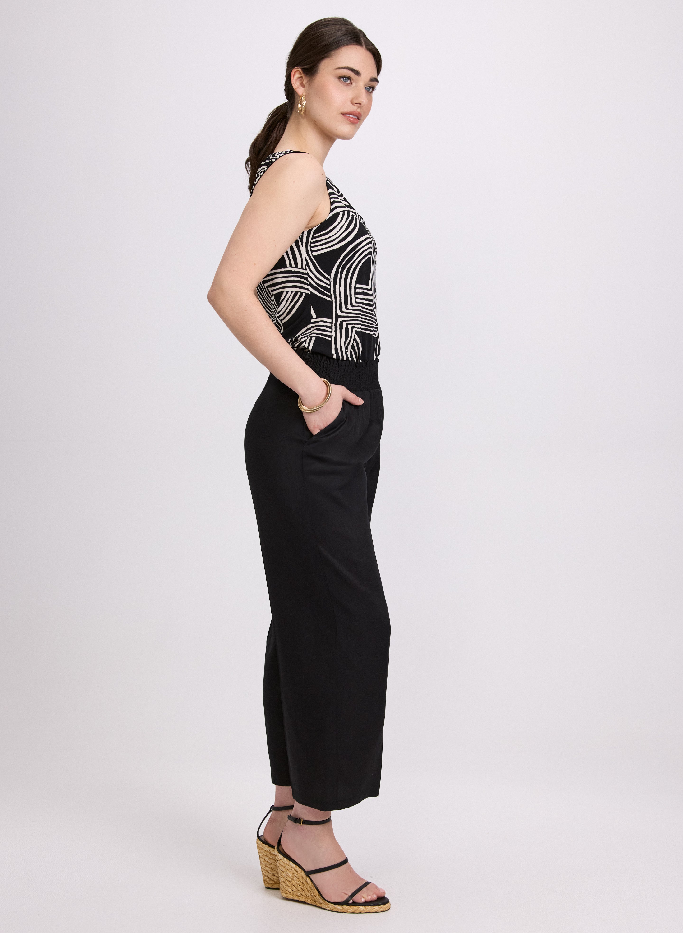 Pantalon gaucho à taille froncée