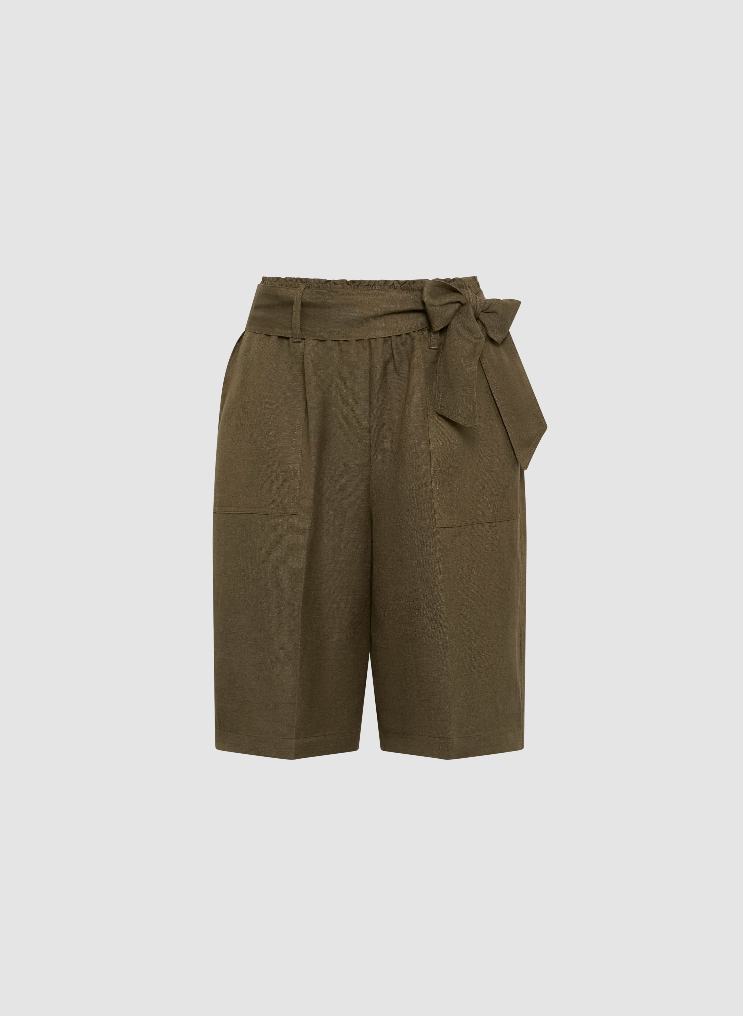 Belted Linen-Blend Shorts