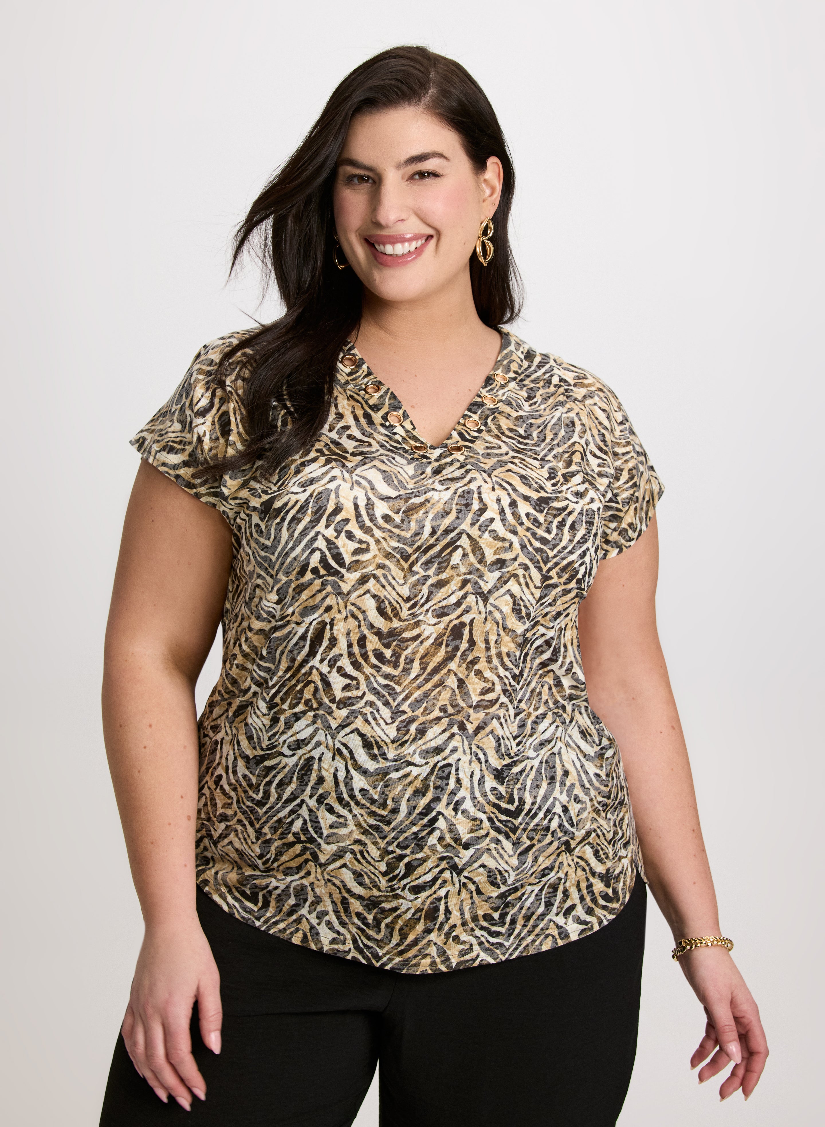 Animal Print Eyelet Tee