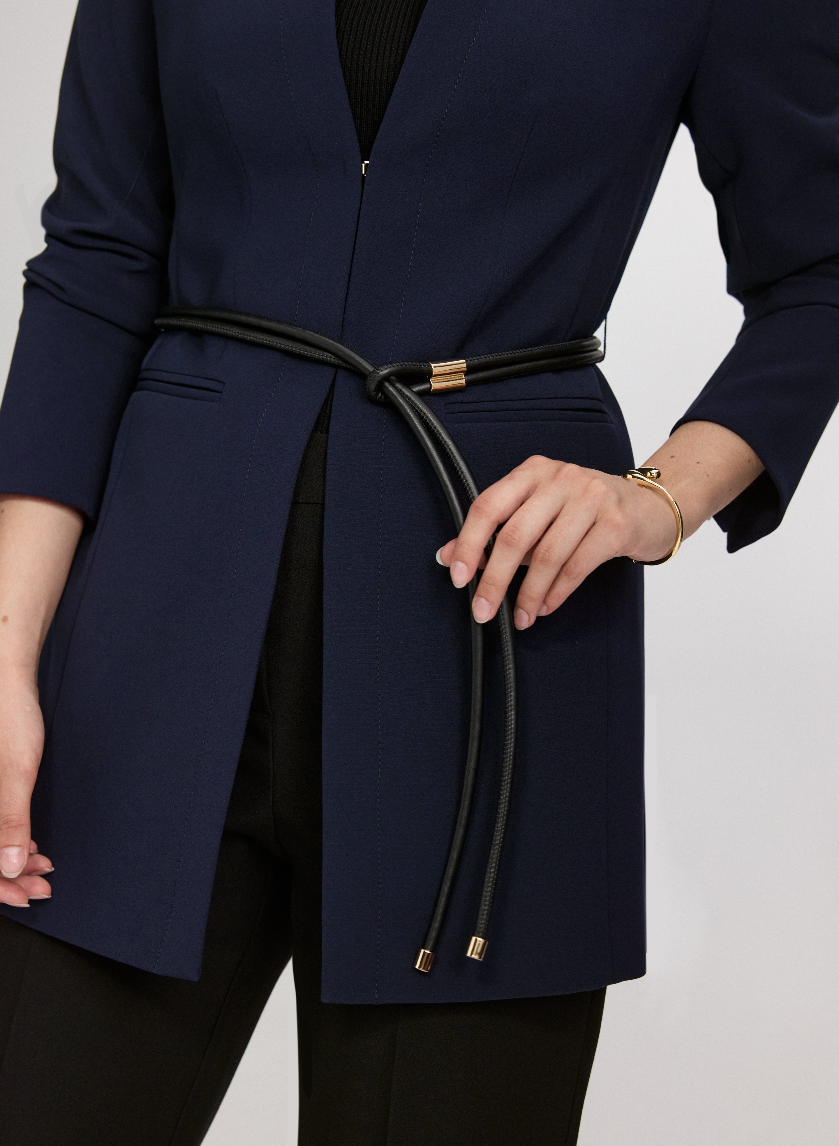 Belted Collarless Blazer