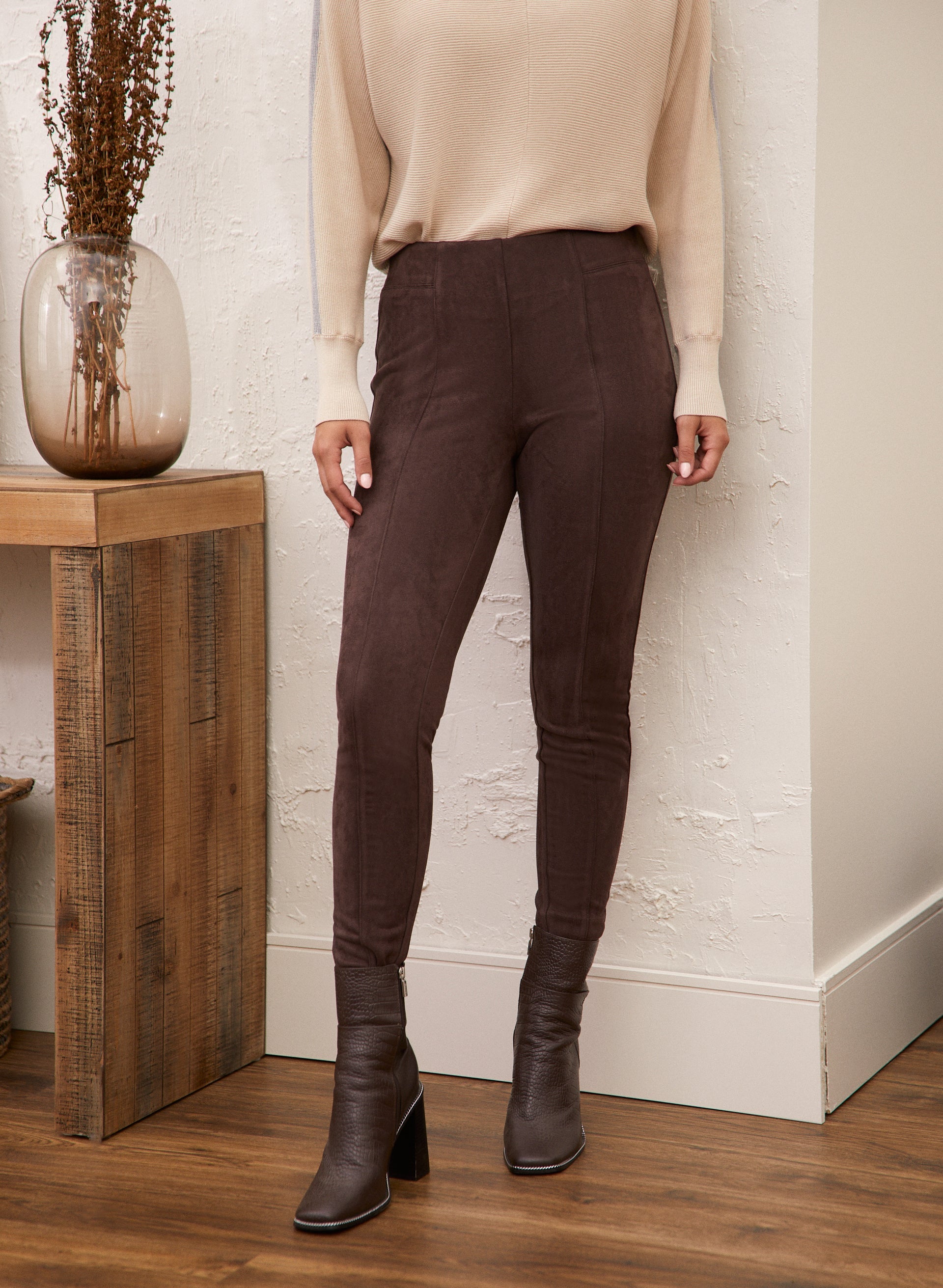 Style Co Faux Suede Pull On Comfort Weist Leggings Women Brown XS