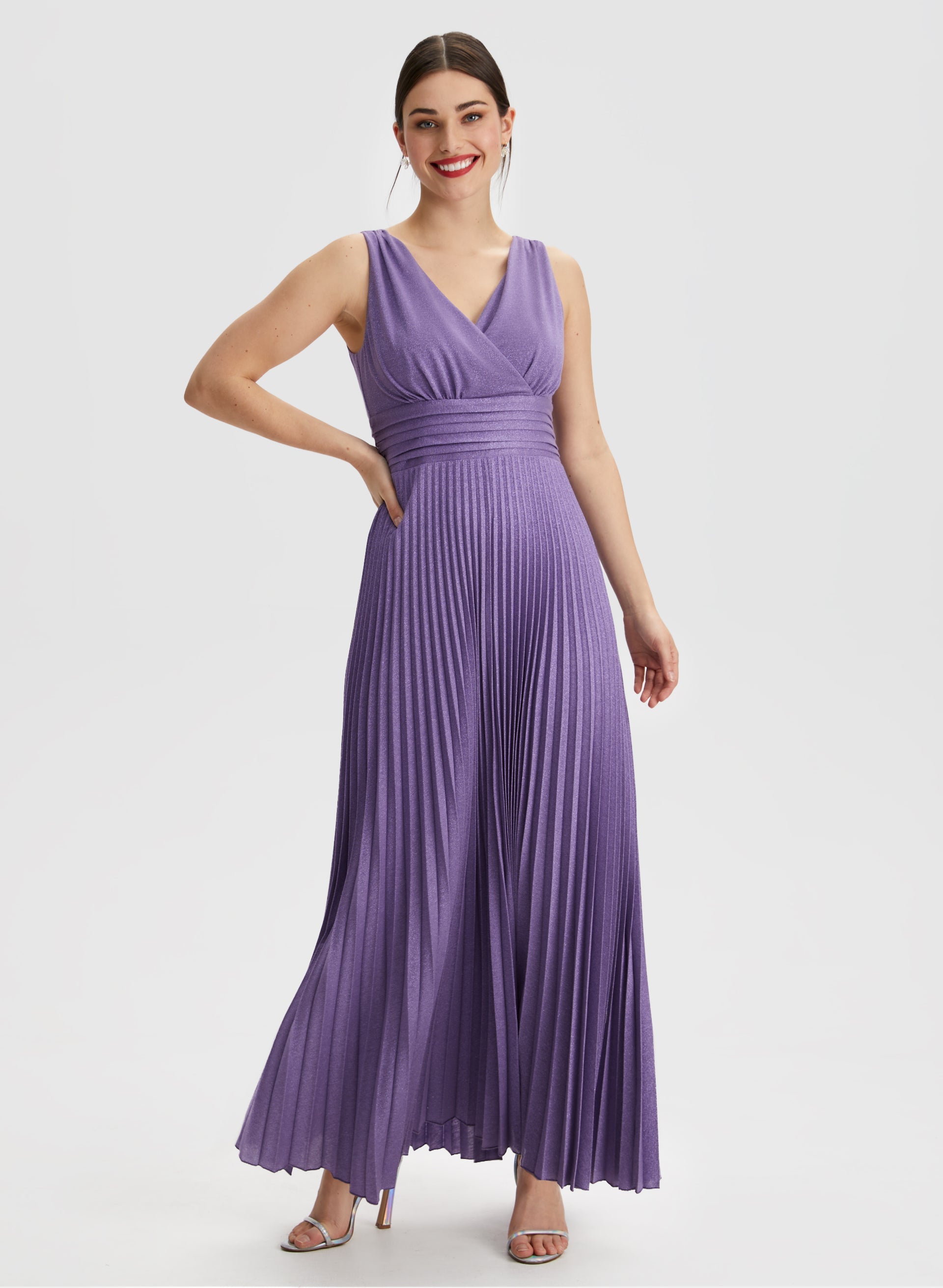 Pleated Detail Wrap-Style Dress