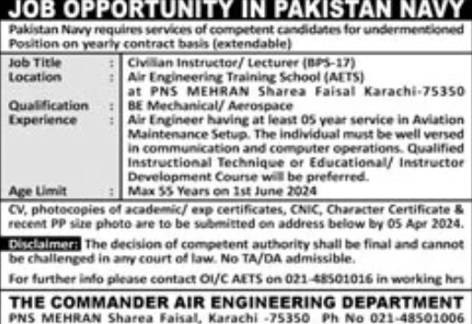 Latest Jobs Pak Navy Lecturer at Air Engineering School - inpkstore jobs