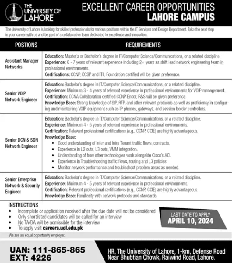 Exciting Career Opportunities The University of Lahore - inpkstore jobs