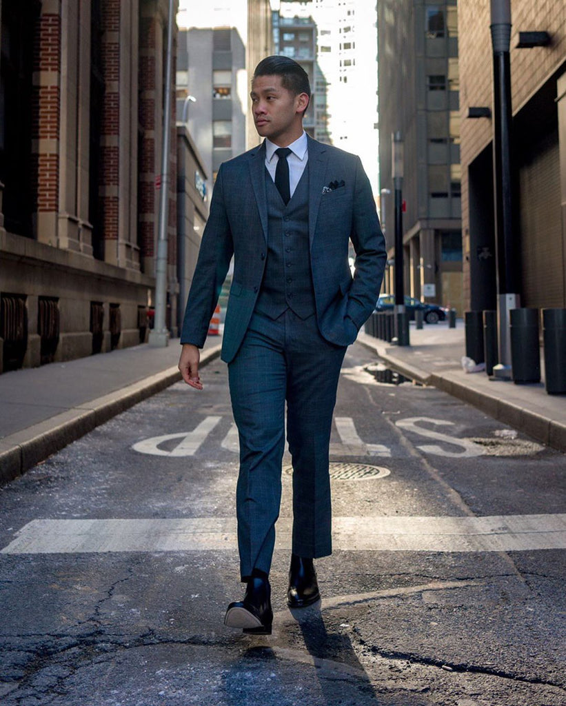 black boots with suit