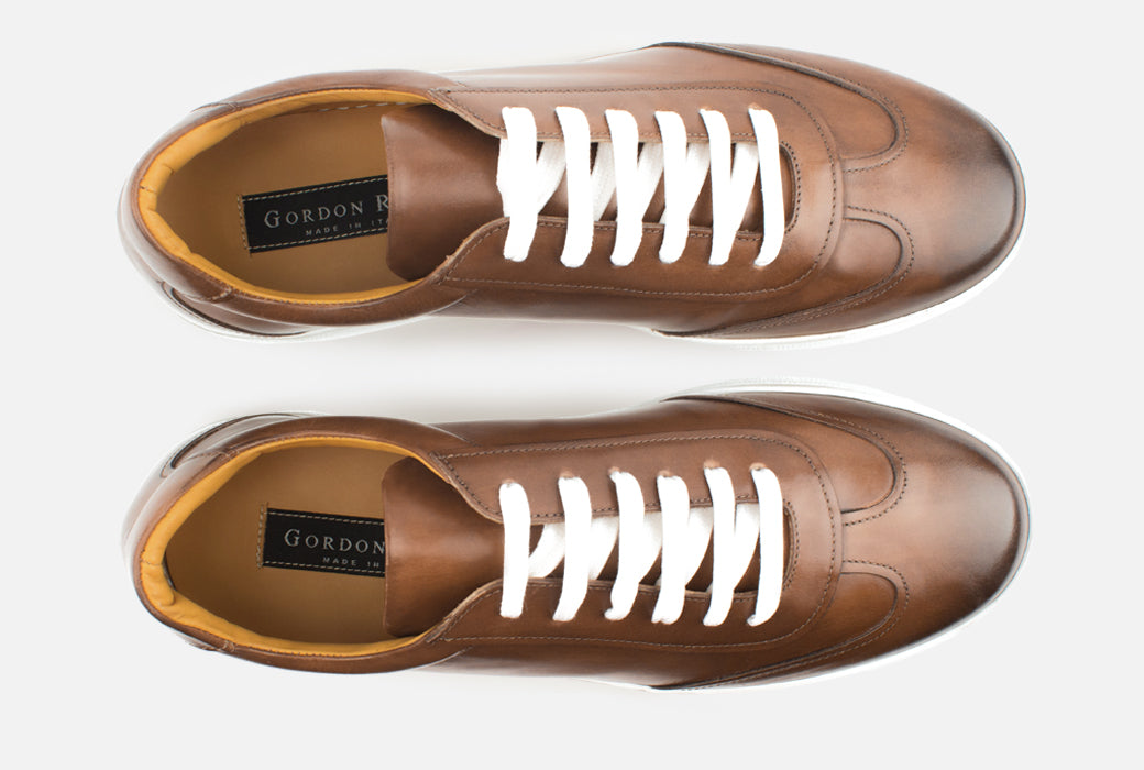 cognac leather slip on sneakers