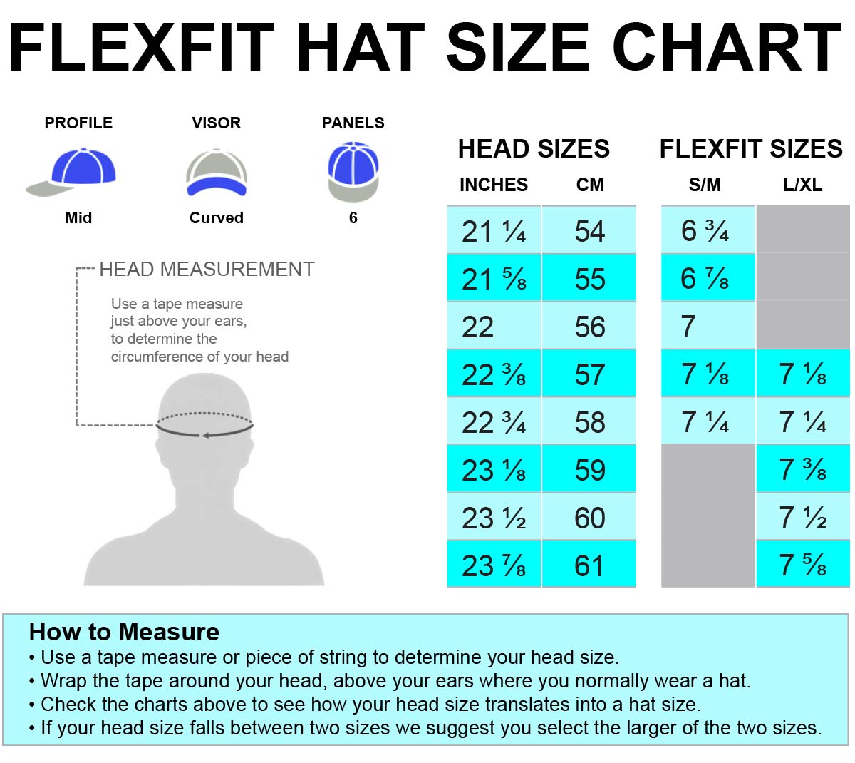 Fitted Hat Sizing Chart