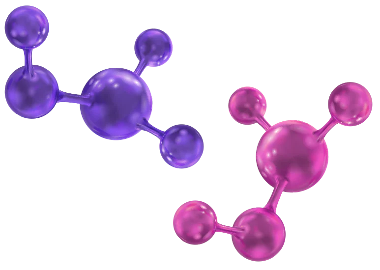 Purple and pink molecular models on a transparent background
