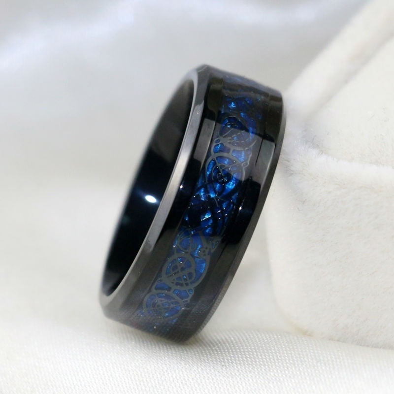 Carofeez Charm Couple Ring Stainless Steel Black Men&#39;s Ring Blue Zircon Women&#39;s Ring Sets Valentine&#39;s Day Wedding Bands