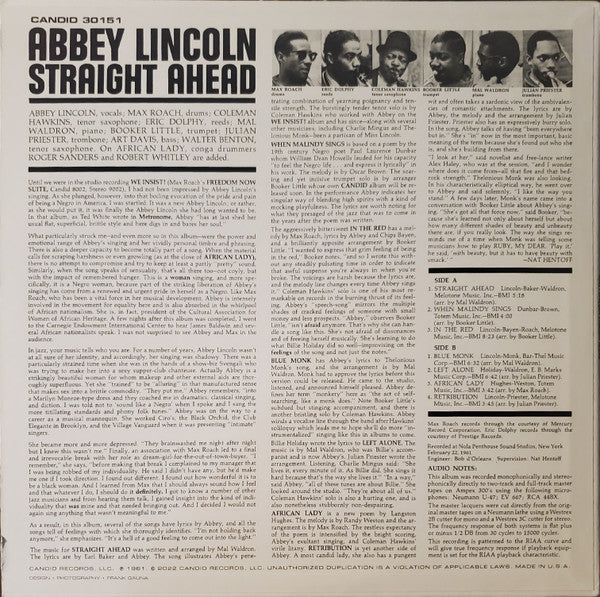 Buy Abbey Lincoln : Straight Ahead (LP, Album, RE, RM, 180) Online