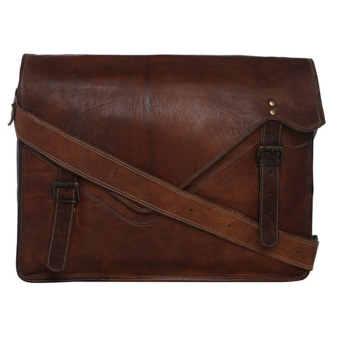 BROWN LEATHER LAPTOP MESSENGER 18"