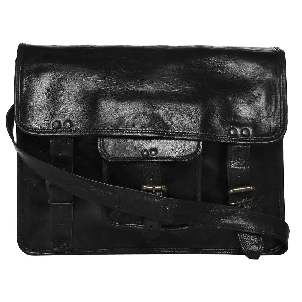 Black leather satchel 15inch | High On Leather