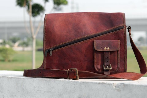 Distressed Leather Messenger Bag, Viceroy