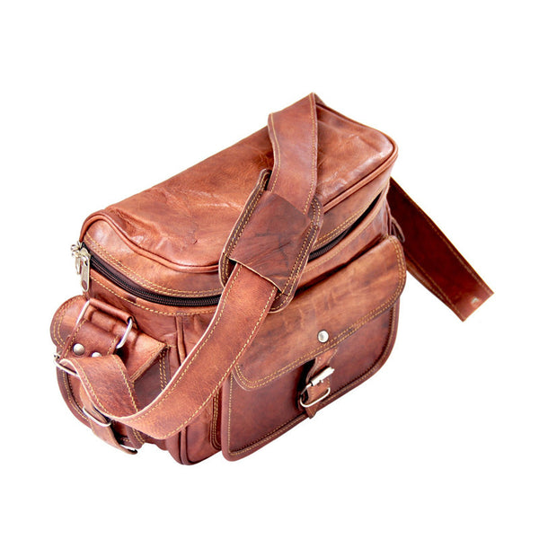 tan leather camera bag