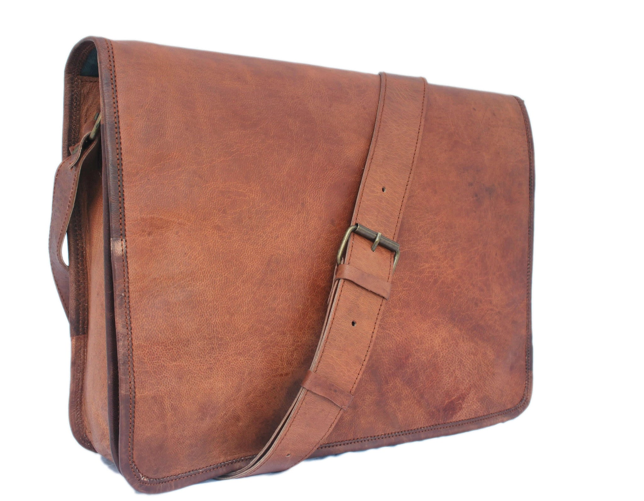 brown leather messenger bag