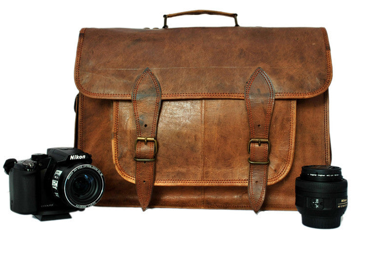 large leather camera bag