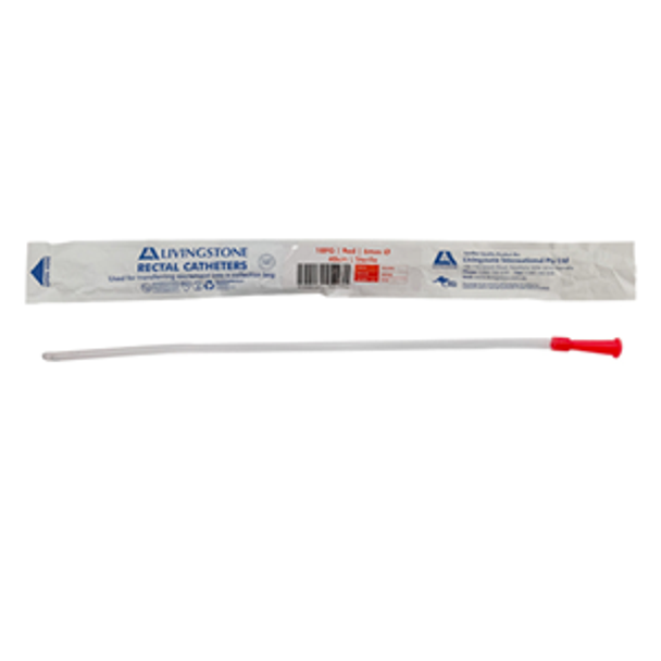 LIV Rectal Catheter Tube, 18FG Red Colour, 6.00mm Diameter, 40cm, Sterile, Each