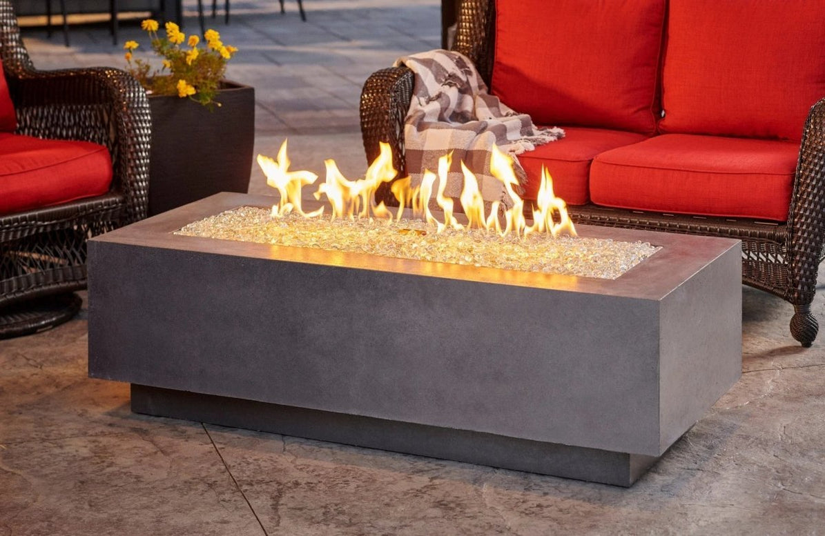 Outdoor Greatroom Company Cove 54 Inch Linear Propane Gas Fire Pit Table With 42 Inch Crystal