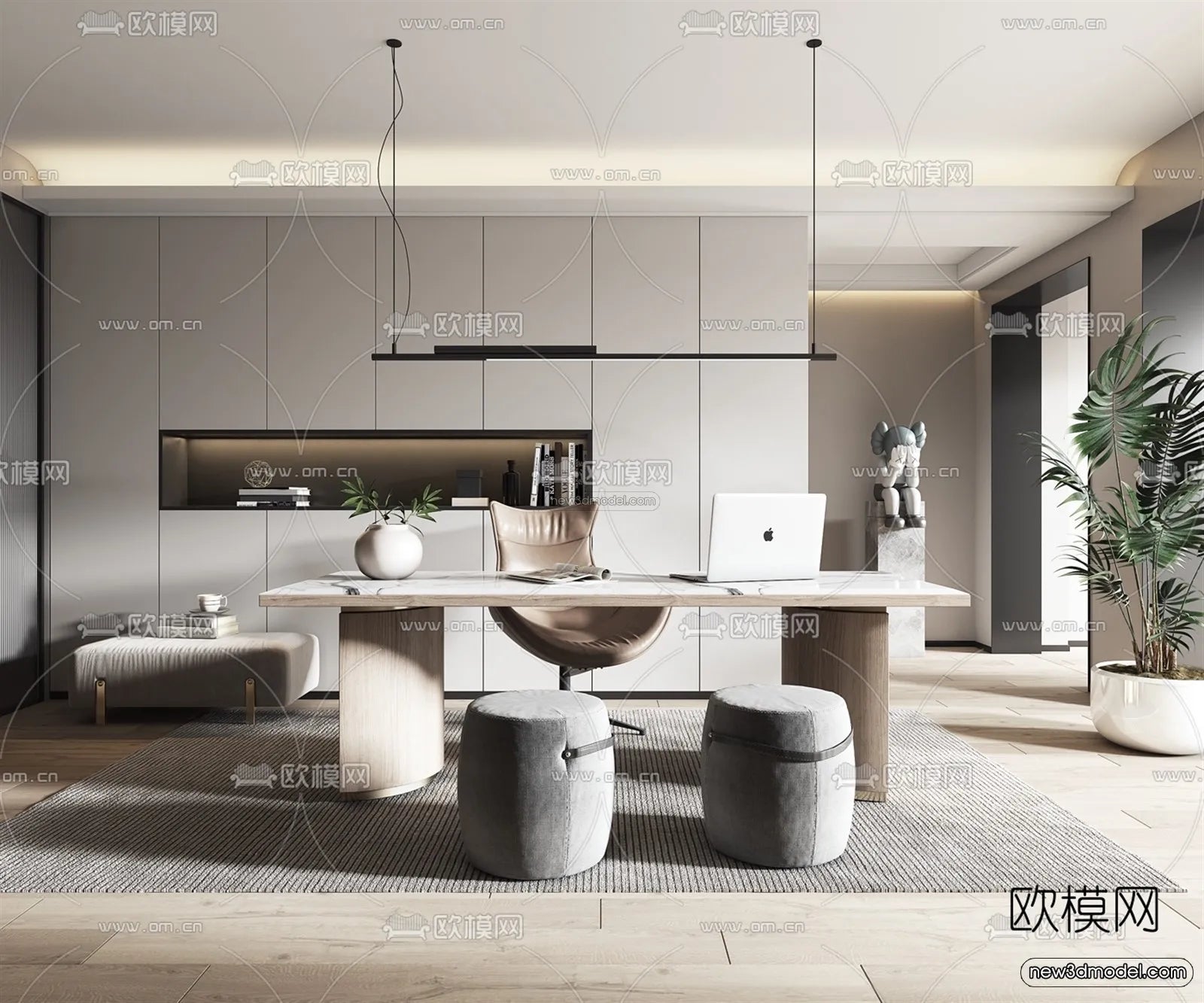 Black – White – Gray Colors Interior 3D Blocks – Study Room 3D Scene – 242 – VRAY