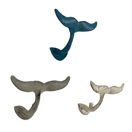 Set of 4 Durable Cast Iron Whale Tail Wall Hooks with Verdigris Green —  Zeckos
