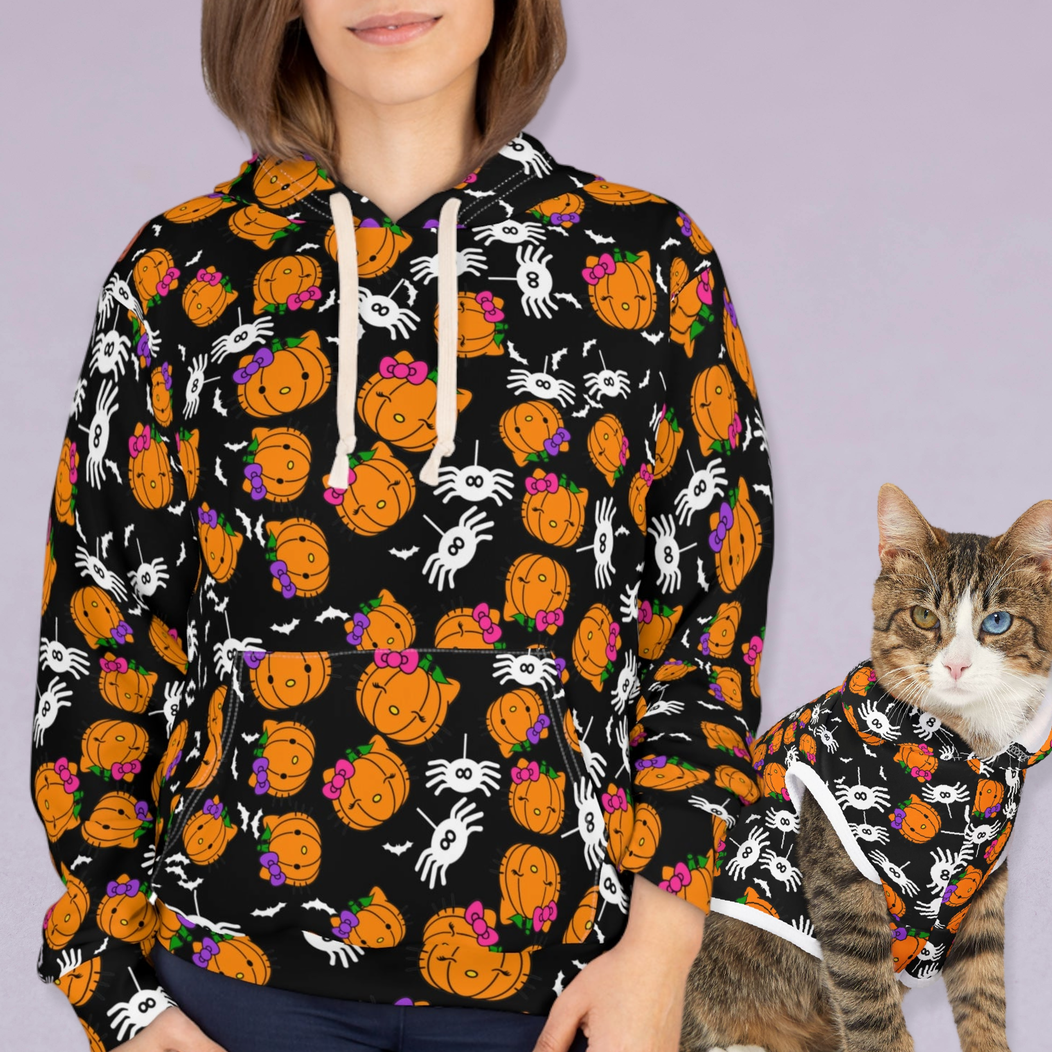 Matching Cat & Dog Pet and Owner Outfits double pumpkin kitty halloween unisex sweaters/hoodies