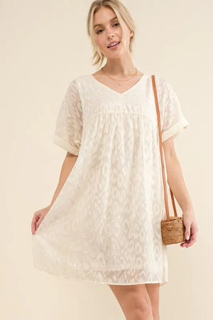 And The Why Woven Leopard Baby Doll Roll-Sleeve Casual Dress - WAHUP