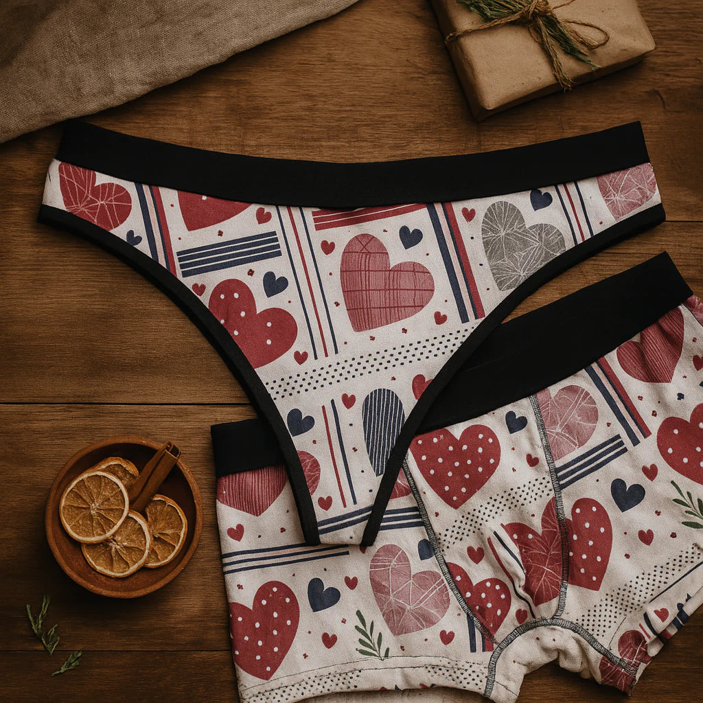 Retro patchwork hearts boxer and thong