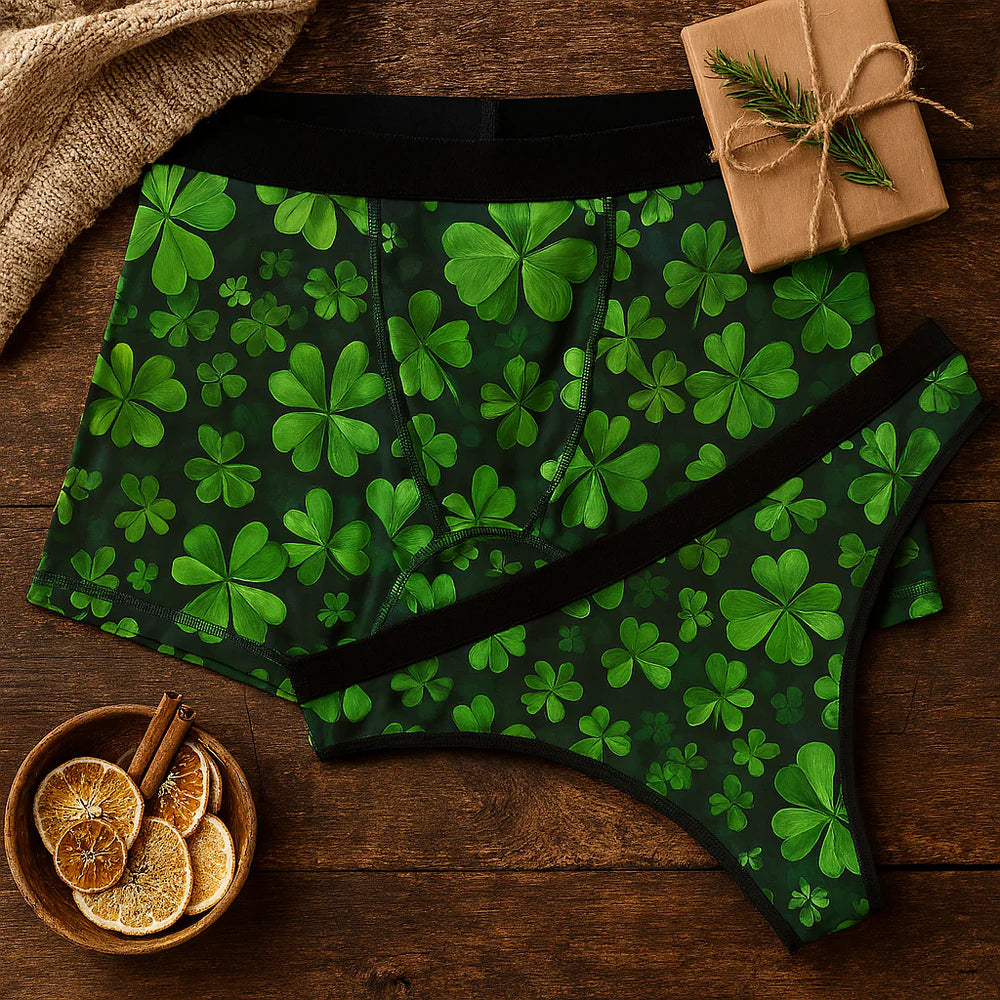 Bright green clover explosion boxer and thong