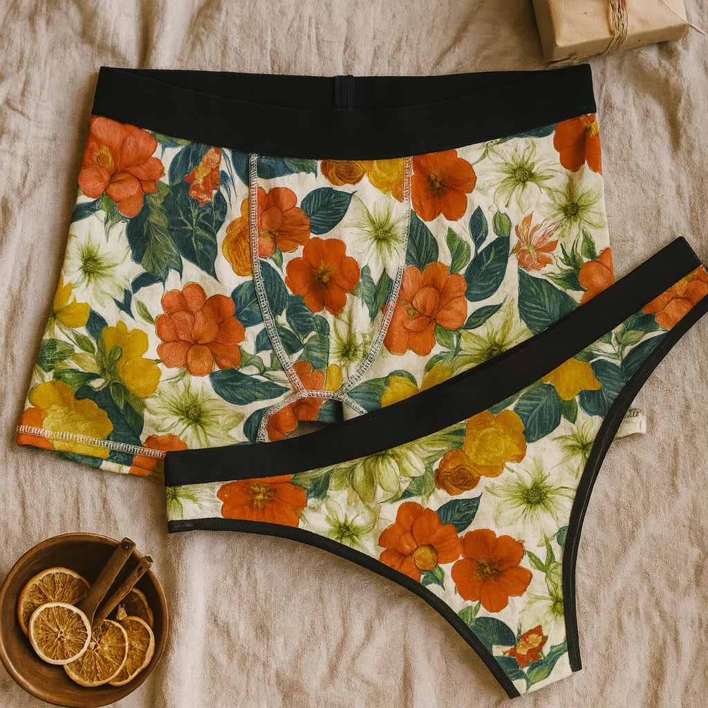 Rustic Orange & Green Floral Boxer and Thong