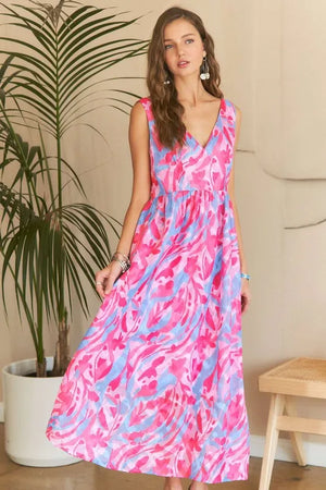 ADORA Abstract Floral V-Neck Maxi Dress - WAHUP