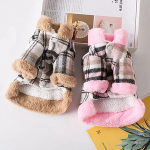 Winter Pet Jacket Clothes Grid Warm Small Dogs Clothing With Fur Collar Cotton Pet Outfits French Bulldog Coat Vest Chihuahua - ShopDoggieworks