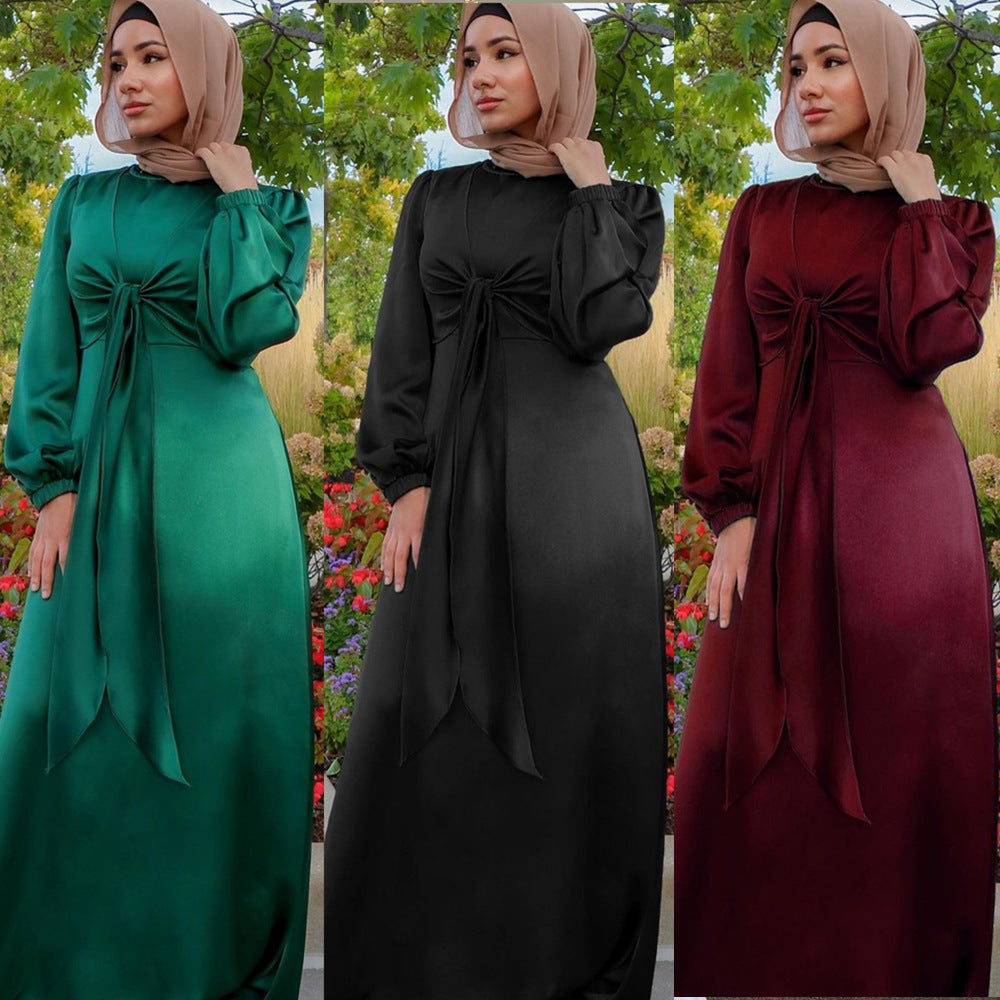 Muslim Women Hijab Satin Dress Islam Dresses