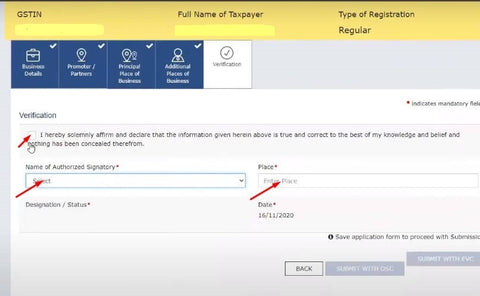 APOB Registration Process - Click on the checkbox, choose your authorized signatory, and enter the place