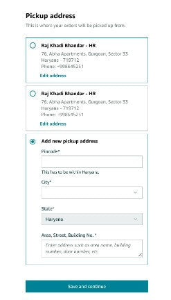 Enter Pickup Address - Amazon