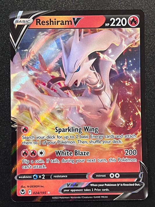 Reshiram V 172/195 SWSH Silver Tempest Holo Full Art Ultra Rare Pokemon  Card NEAR MINT