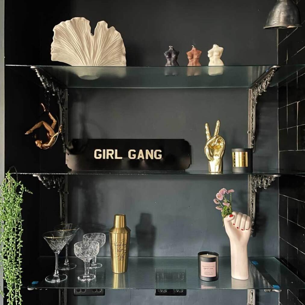 shelf styling girl power accessories