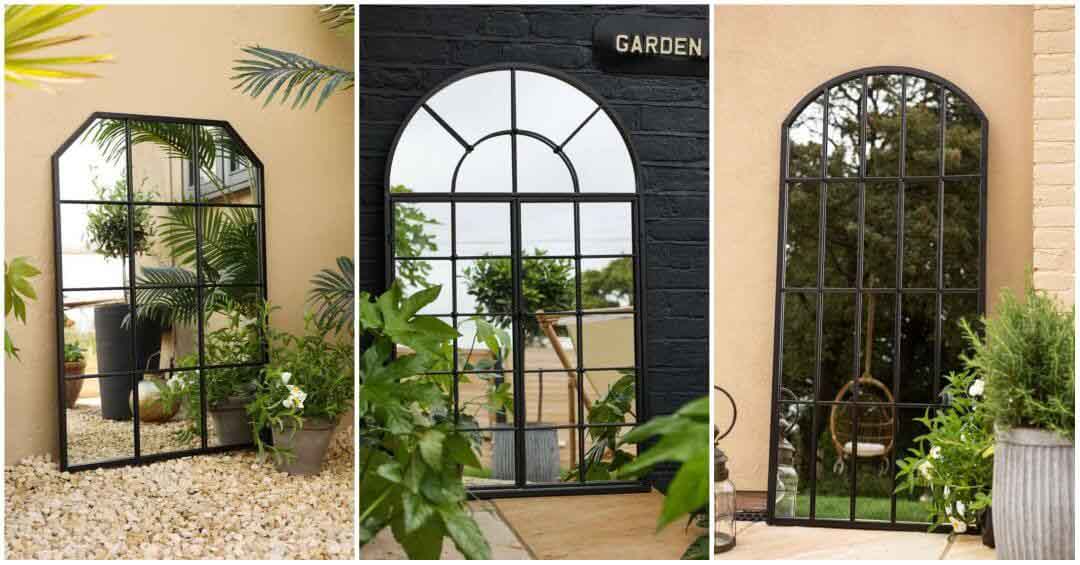 image shows three mirrors for the garden