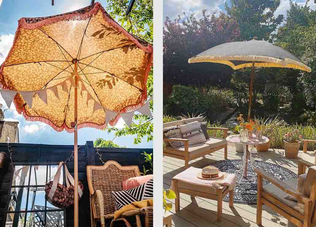 Lifestyle images of a Rockett St George garden parasol.