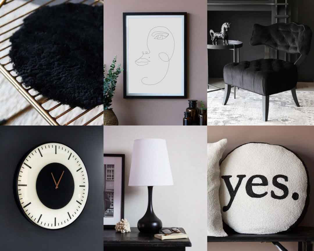 Selection of monochrome products for home office