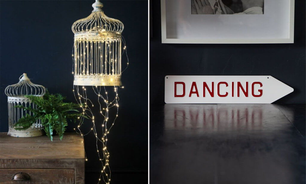 image of a outdoor fairy light chain and red dancing sign
